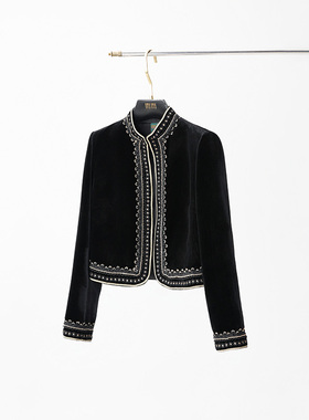 黑色丝绒对襟外套BR25QW1052A黑色丝绒假两件阔腿裤BR25DK1290A