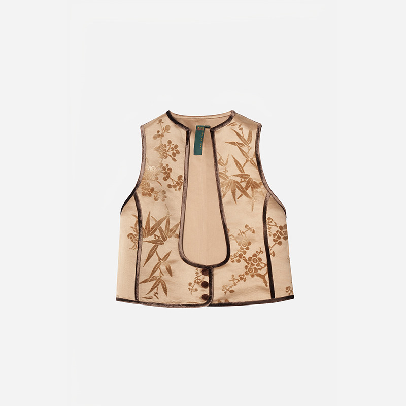 秋冬新款中式真丝女装杏黄色梅竹漳缎U领对襟马甲|梅竹漳缎半身裙,女装/女士精品,时尚套装,淘宝优惠券,粉丝福利购,淘宝优惠卷