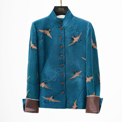 门里门外蓝色仙鹤香云纱外套BR25QW0878B