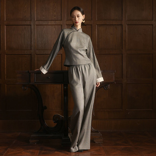 门里门外2025年新款棕色柞蚕丝上衣裤子套装中式复古老钱风高级感