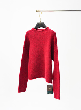 门里门外深咖色/红色尖脖领羊绒上衣25S95291