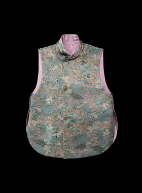 门里门外蓝色拼紫色祥云香云纱双面穿马甲BC24DM0358J