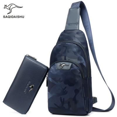 新款萨奇袋鼠男包牛津布防水胸包韩版潮流斜挎包大容量休闲胸前包