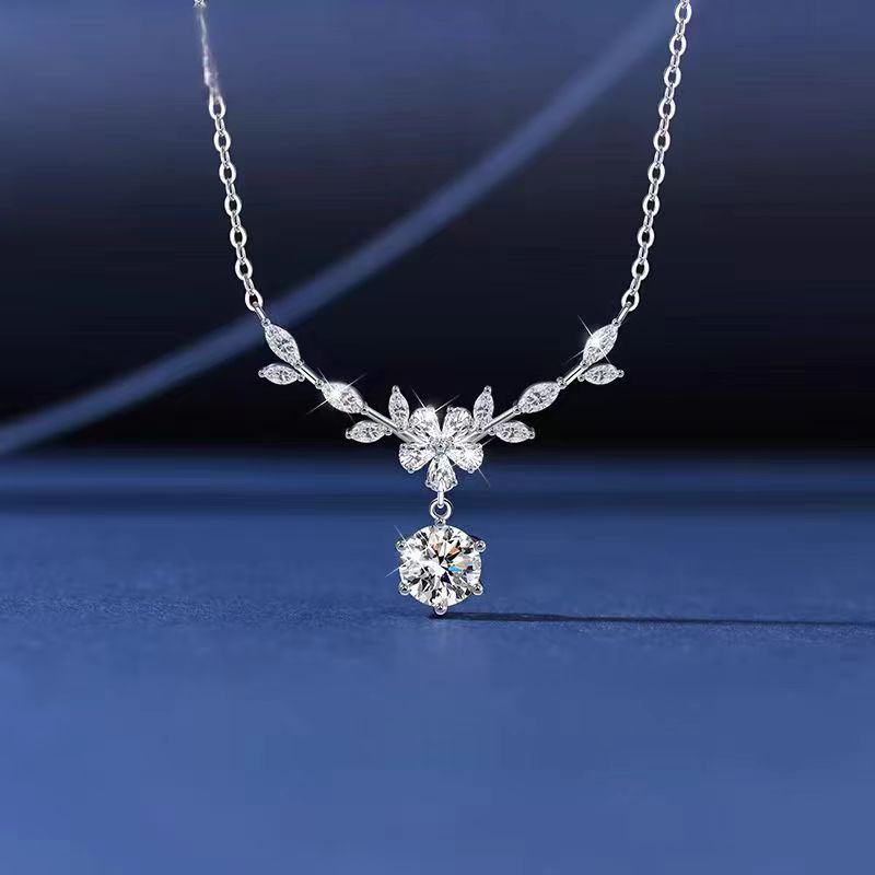 日本品质S999纯银樱花项链女轻奢森系小众高级感锁骨链花枝月桂项