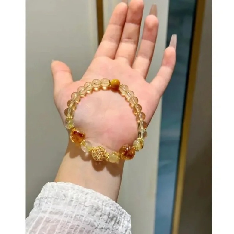 日本品质天然黄塔晶手链女金虎眼石手串有弹力手链夏季女高级感黄