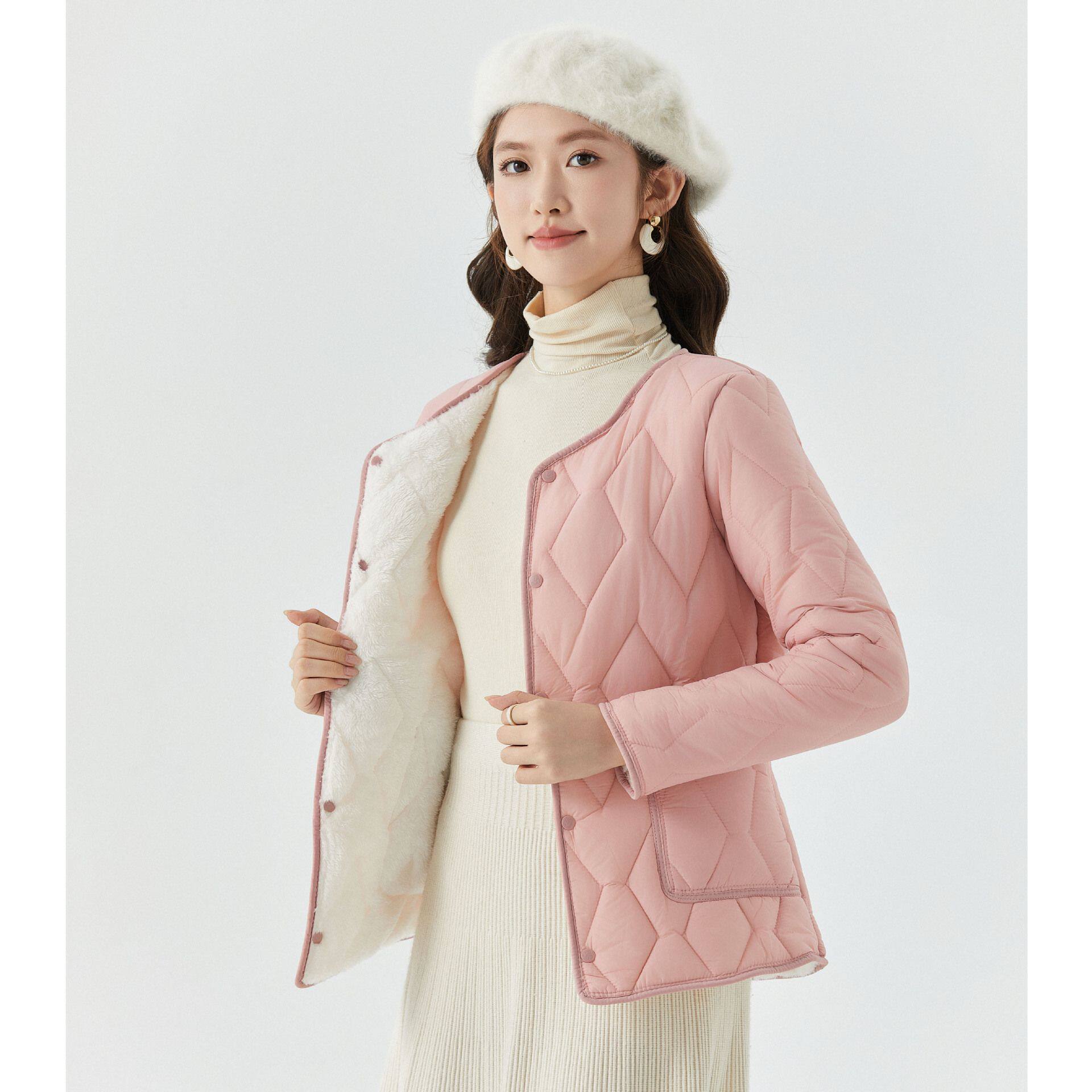 女士加厚保暖长袖棉内胆女款家居棉衣棉服加绒一体袖子带毛8209