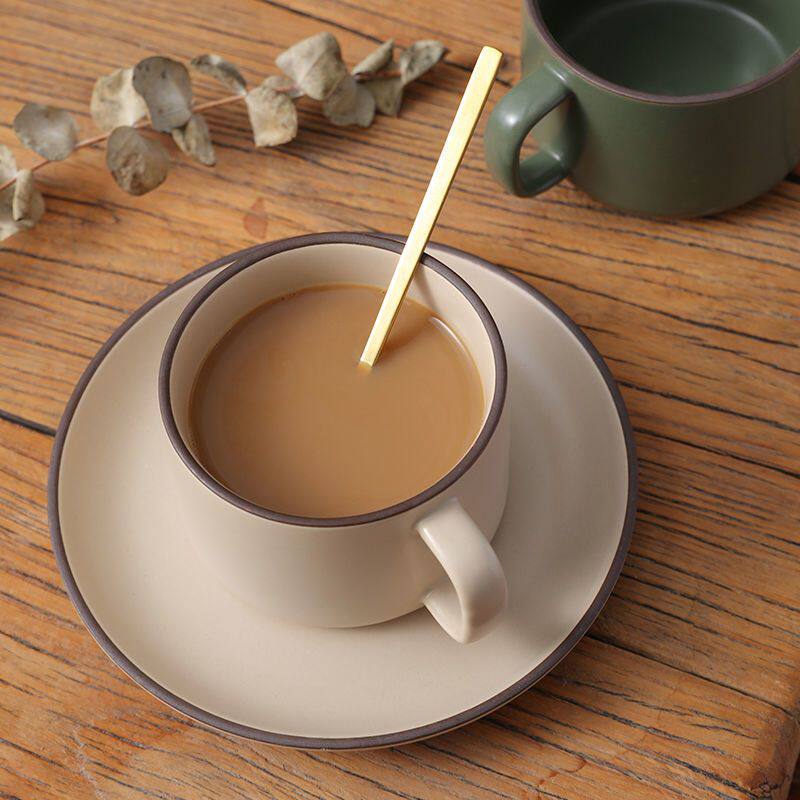 日式复古咖啡杯碟网红精致ins陶瓷水杯子带勺子欧式茶杯 套装