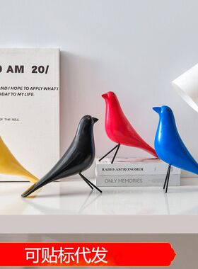 北欧木质小鸟摆件纯手工绘画仿真小鸟客厅摆设家居橱窗柜台装饰品