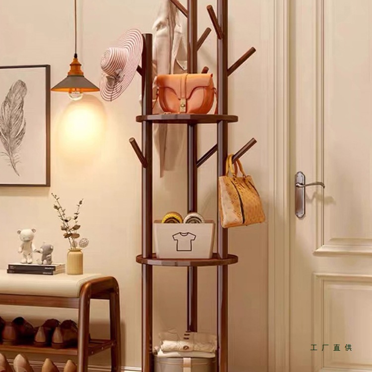 旋转衣帽架落地卧室客厅家用转角玄关入户实木简易立式床头挂衣架