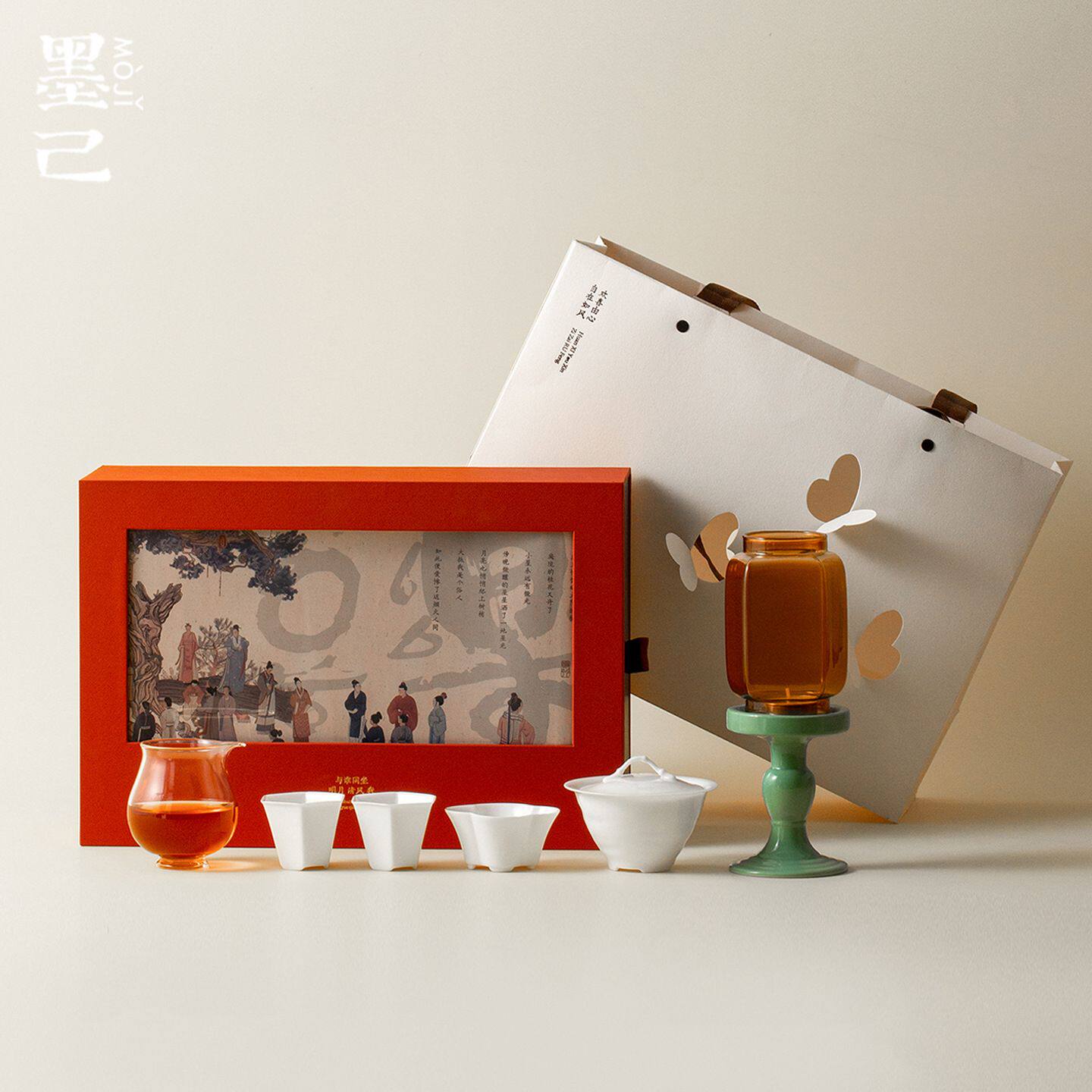 墨己独立设计师文人器整套茶具套装明月清风盖碗三杯烛台功夫茶具