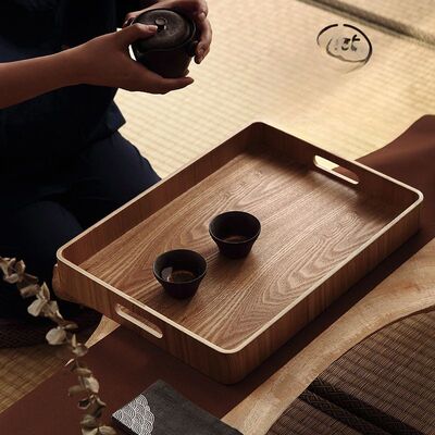 托盘家用放茶杯茶盘日式简约长方形收纳茶水盘子商用圆盘木振尾荣
