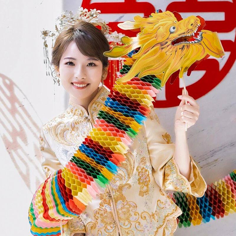 新年拍照道具舞龙手持剪纸龙网红创意春节全家福神器儿童玩具