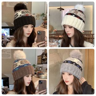 秋冬费尔岛系套头帽女士款加绒加厚保暖针织帽显脸小大头围毛线帽