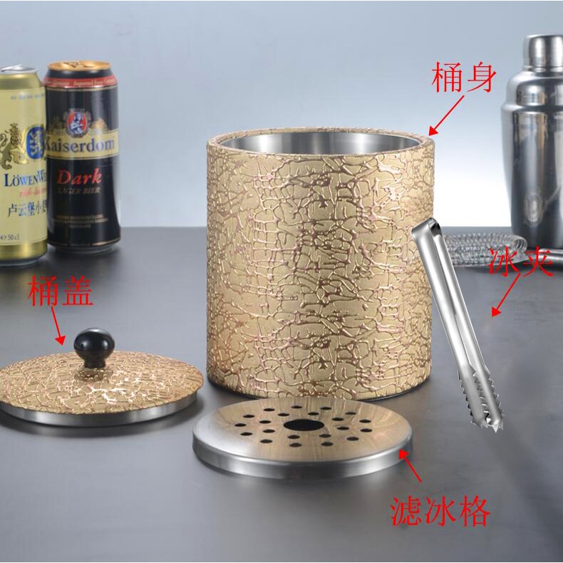 不锈钢内胆冰桶金色皮套冰桶带滤冰隔冰镇酒吧冰粒筒酒店客张张