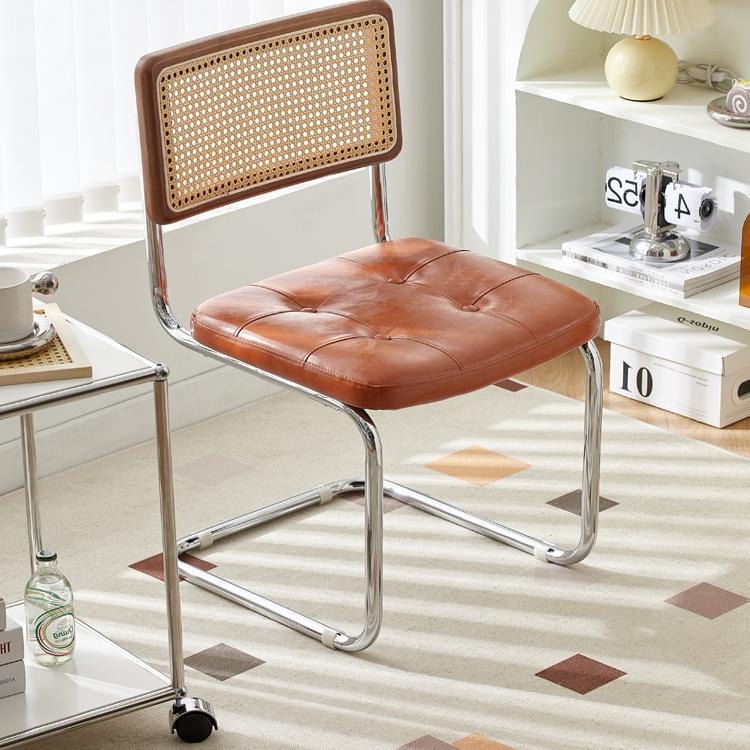 北欧实木藤编椅子家用设计师餐椅复古民宿中古椅网红咖啡厅休闲J*