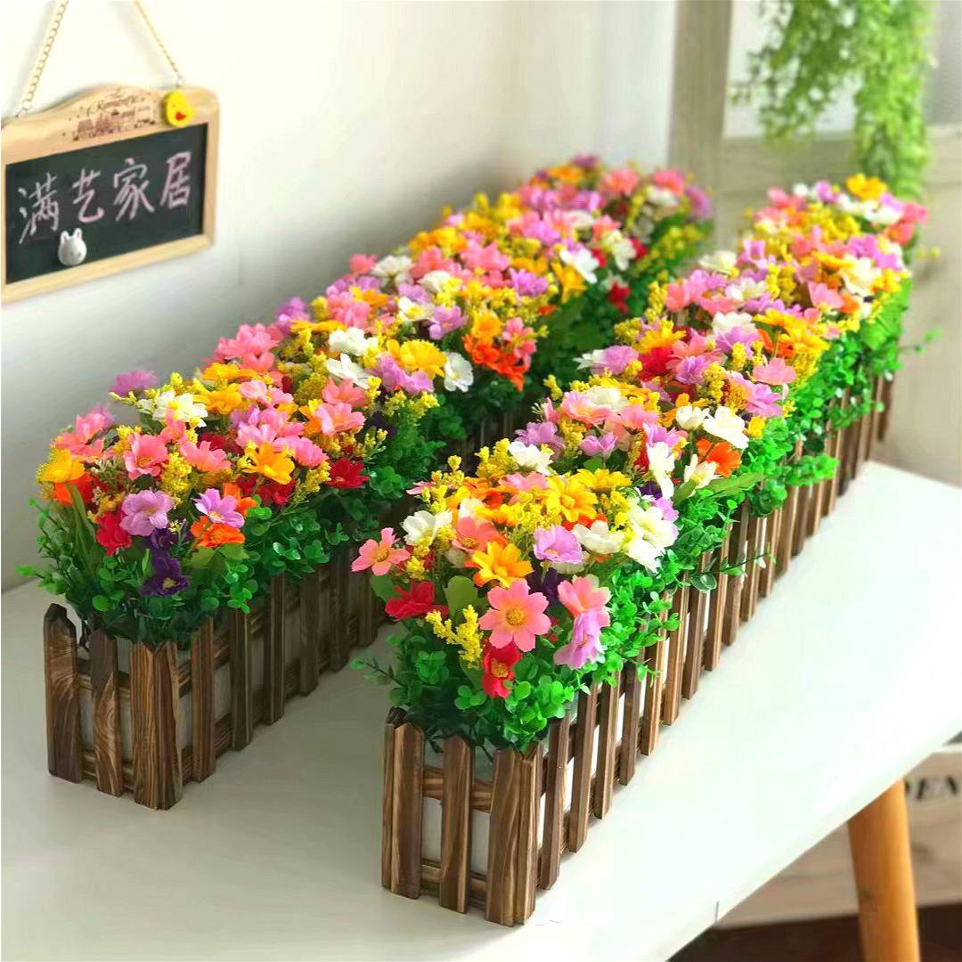 仿真花墙面装饰栅栏花客厅隔断遮挡假花木盆栽阳台卧室