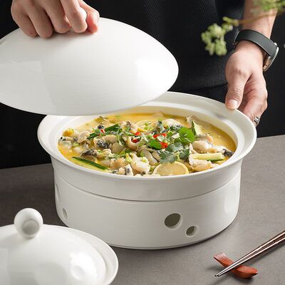 酸菜鱼盘纯白陶瓷酒店海鲜明档商用特色蜡烛加热保温炉融合菜餐具