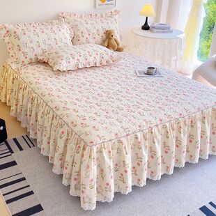 韩式全棉纯棉床笠床裙二合一床罩款床单单件四季通用带裙边床围裙