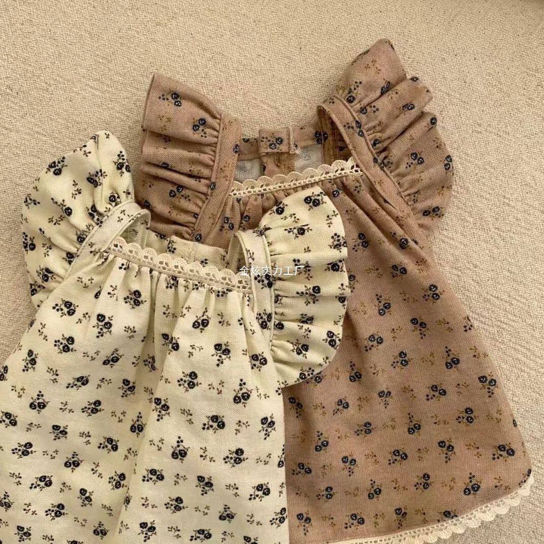 薄款新款碎花韩系衣服泰迪比熊宠物衣服春夏短裙猫咪狗狗飞袖涤纶