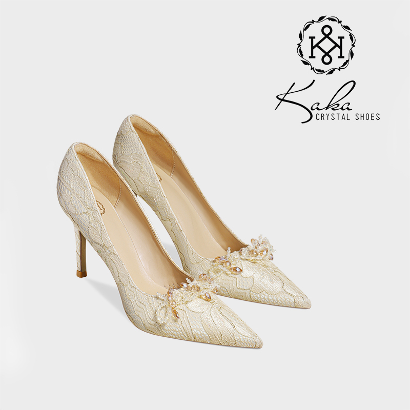 KAKA浅金秀禾服龙凤褂香槟色婚鞋