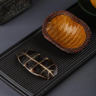 中式手工龟壳茶则乌龟茶拨龟甲竹编茶具茶宠茶针文玩茶室茶桌摆件