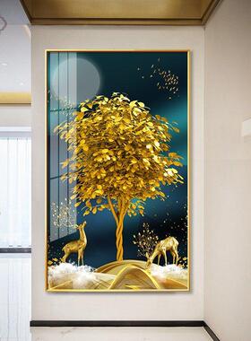入户玄关装饰画轻奢高档招财发财树挂画走廊过道鹿客厅壁画高级感
