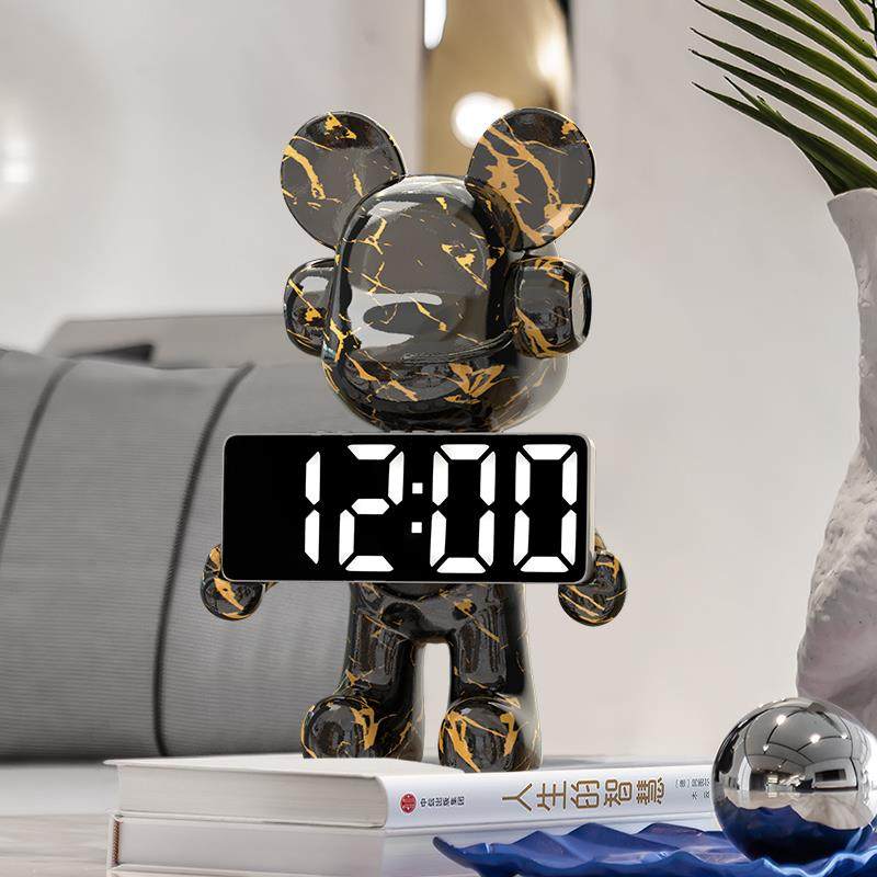 时钟表摆台式网红熊公仔摆件挂钟入户玄关客厅电视柜酒柜子装饰品