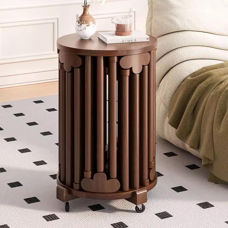 实木可叠放茶几组合凳子叠叠乐圆凳餐桌待客备用凳带滑轮折叠椅子