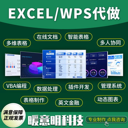 wps excel表格代制作数据处理多维图表可视化vba宏定制系统进销存