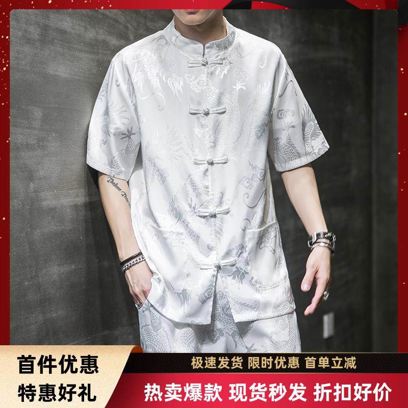 道袍男复古风汉服仙气薄款冰丝潮牌唐装套装潮中国风男装居士