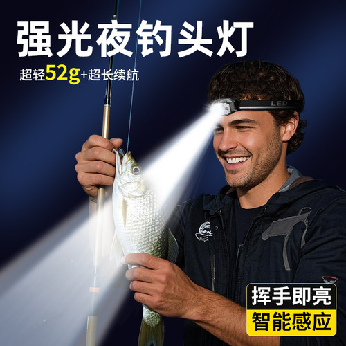 轻量化小型强光夜钓头灯超长续航