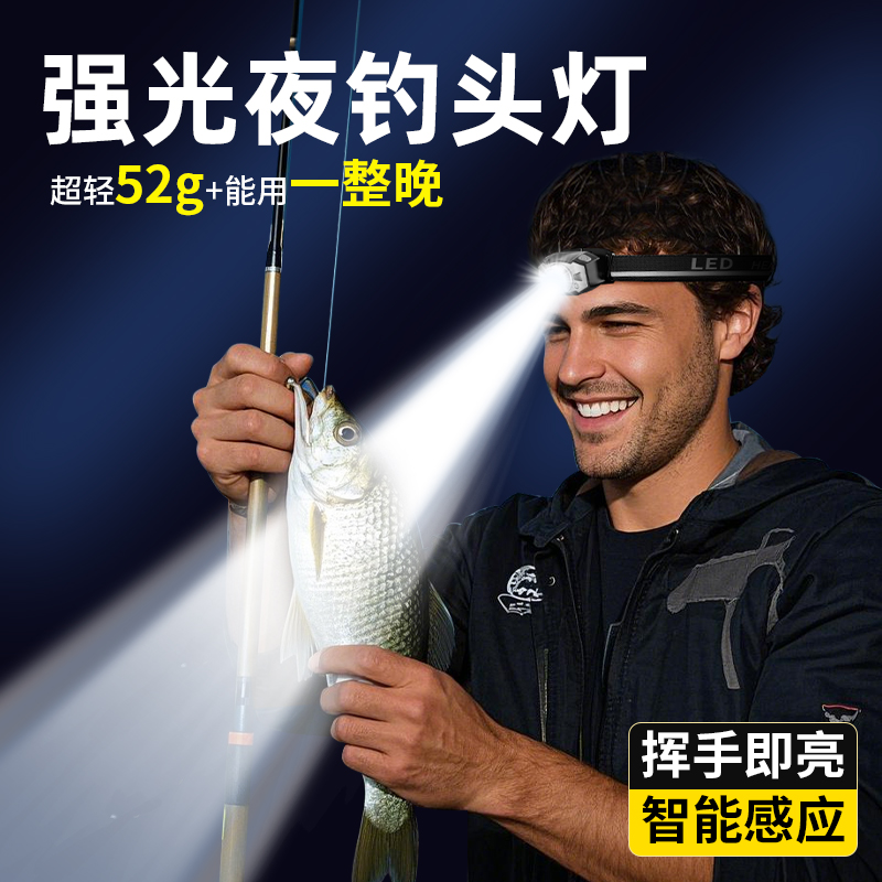 轻量化小型强光夜钓头灯超长续航