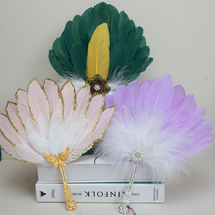 包邮羽毛扇婚扇古风扇子汉服舞蹈扇装饰拍摄道具孔雀工艺扇遮面扇