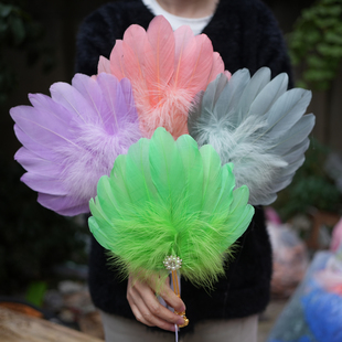 天然鹅毛团扇中式婚礼拍摄写真古风舞蹈表演道具手持羽毛工艺扇子