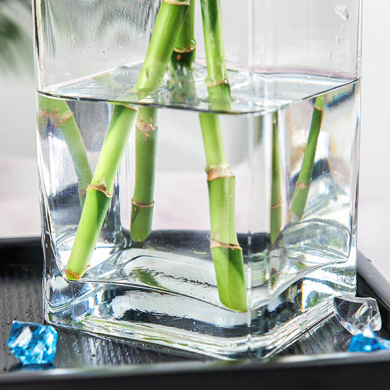 玻璃花瓶摆件客厅透明插花干花方形直筒大号装饰花器水培富贵竹瓶