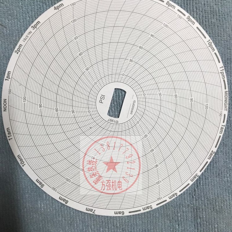 压力仪表记录纸圆盘NO.5761 24H500PSI K保压纸0-150PSI可以定做