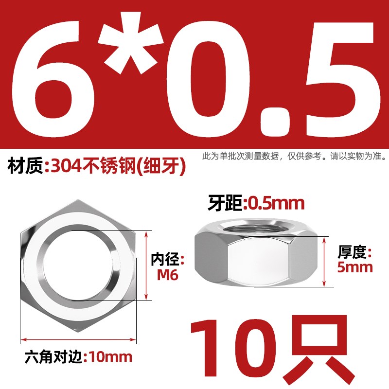 304/316L不锈钢细牙六角螺母螺u丝帽幼牙M4M5M6M8M10-M52*1*1.5*2