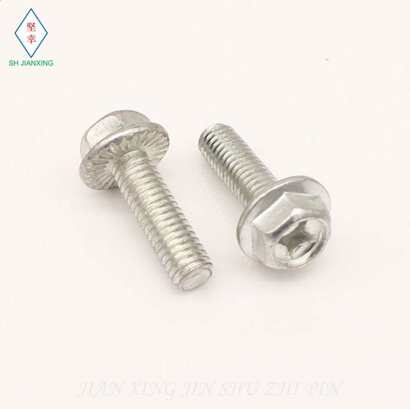 镀锌十字外六角法兰螺丝钉压花齿4.A8级M4M5M6碳钢六角头带垫螺栓