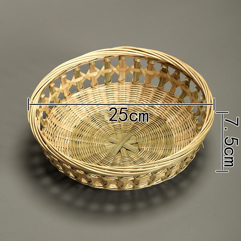 纯手工竹编制品收纳筐家用圆形馒头盘大号水果茶点篮子簸箕藤编筐