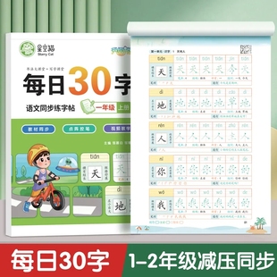 星空猫【人教版 】语文同步练字帖 人教版字帖一年级二年级三上册下每日30字小学生专用小学每日一练 生字练字下学期一下二下三下