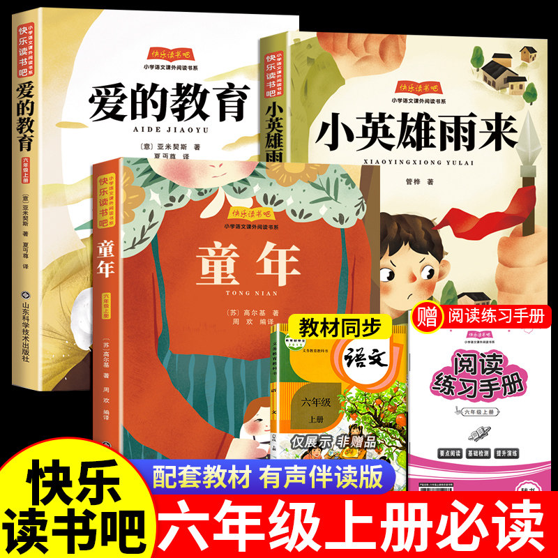 六年级上册必读的课外书套装童年爱的教育小英雄雨来有声伴读全套3册赠送阅读手册赠音频6上快乐读书吧语文教材暑假故事书目