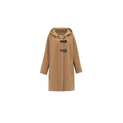 【斗篷式高支羊绒双面呢】90羊毛大衣连帽中长款毛呢外套