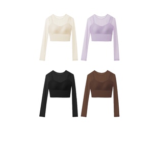 锦氨面料带胸垫普拉提速干运动上衣A24CK014 网纱假两件瑜伽服