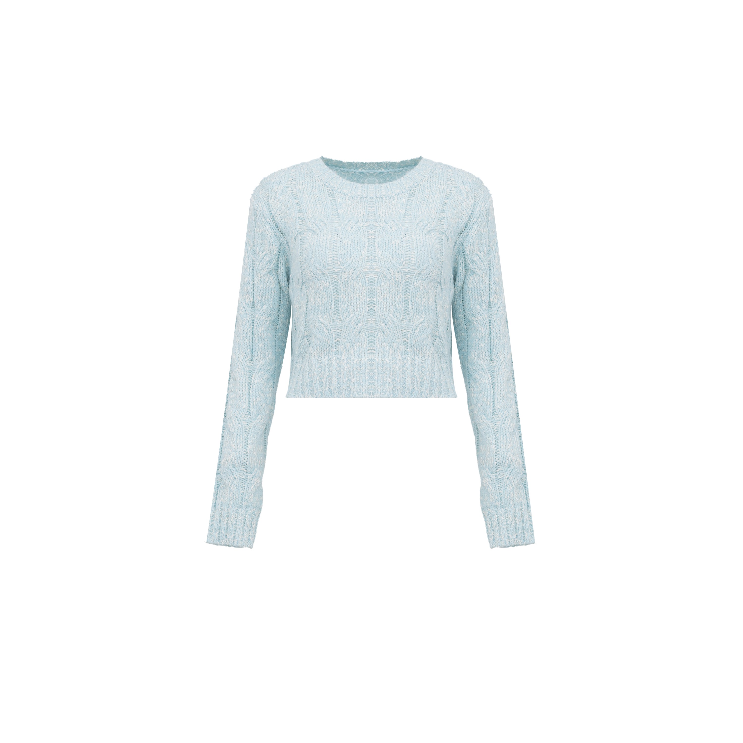 【花纱麻花羊毛衫】380g15羊毛圆领短款针织上衣W24AF202