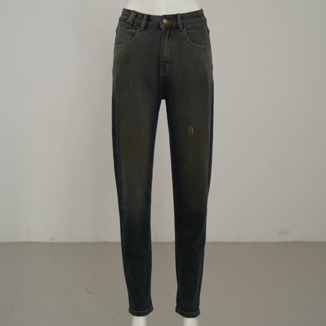 1.13祖艾【行走的“裤架子”】复古做旧加厚加绒中高腰擦色牛仔裤