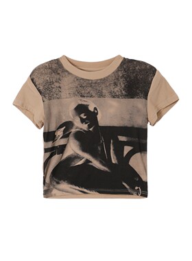 【沙画T】高支弹力螺纹3D直喷印花美式复古短款女T恤W23BA286