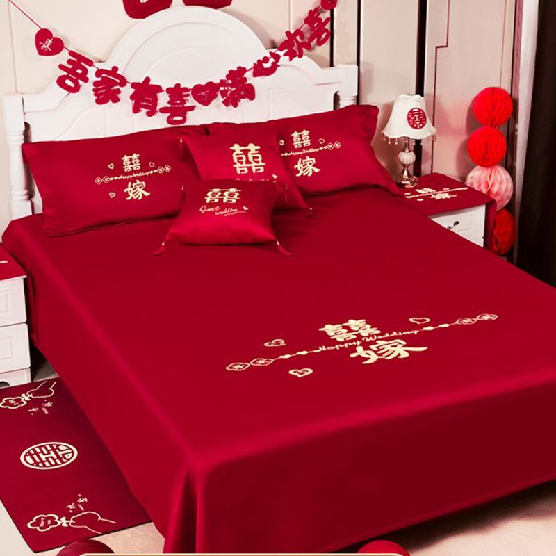 2025婚庆新款红色床单出嫁陪嫁装饰品浪漫婚房卧室布置赠品