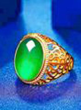 2025新款欧美风尚个性菱纹仿玛瑙金色男士戒指红玉髓绿宝批发时尚