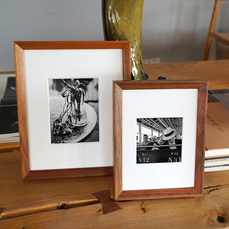黑胡桃实木摆台装裱相框洗照片7寸8寸10寸A4简约木质斜边正方打印