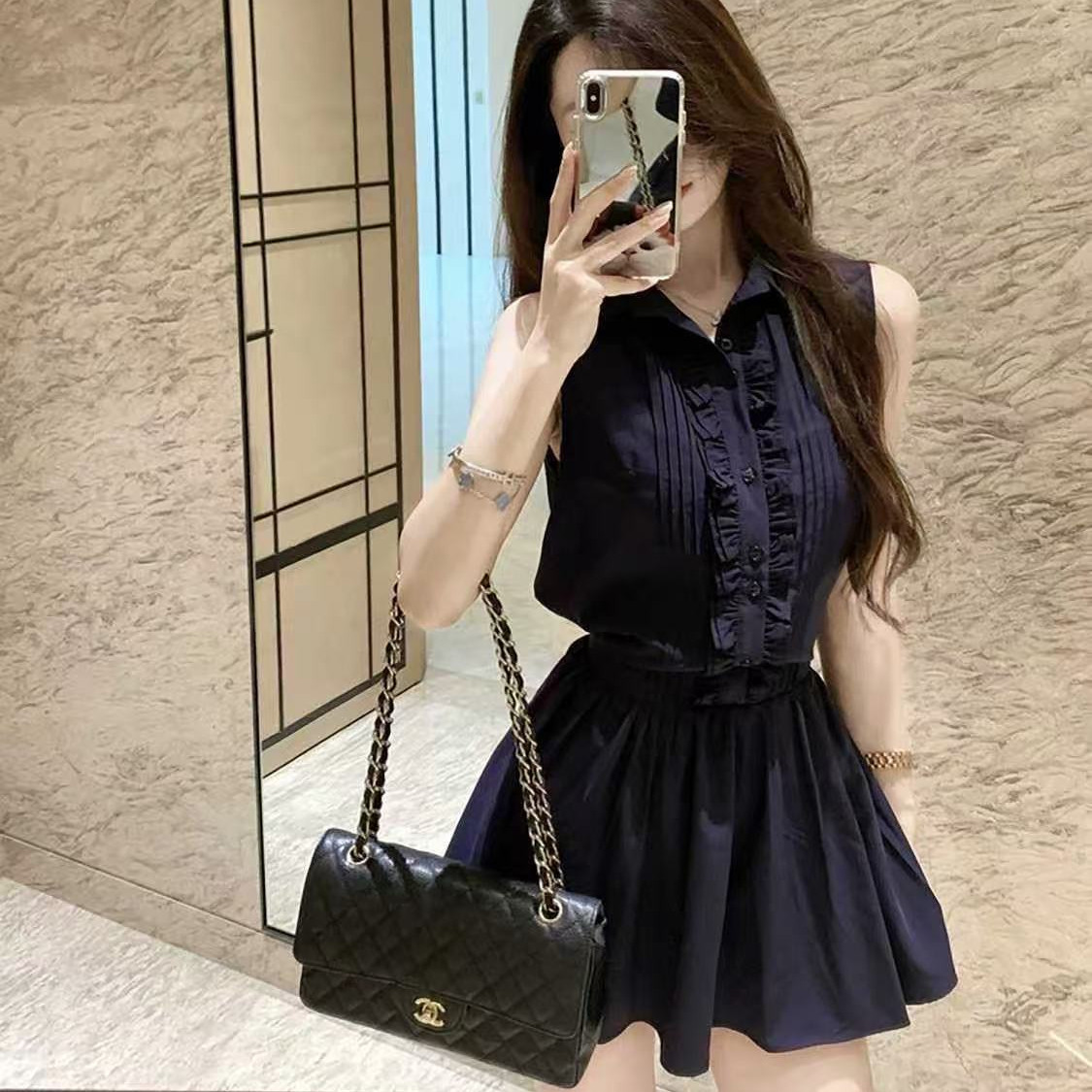 法式纯欲风高级感衬衫连衣裙子女夏季设计感收腰气质无袖背心短裙